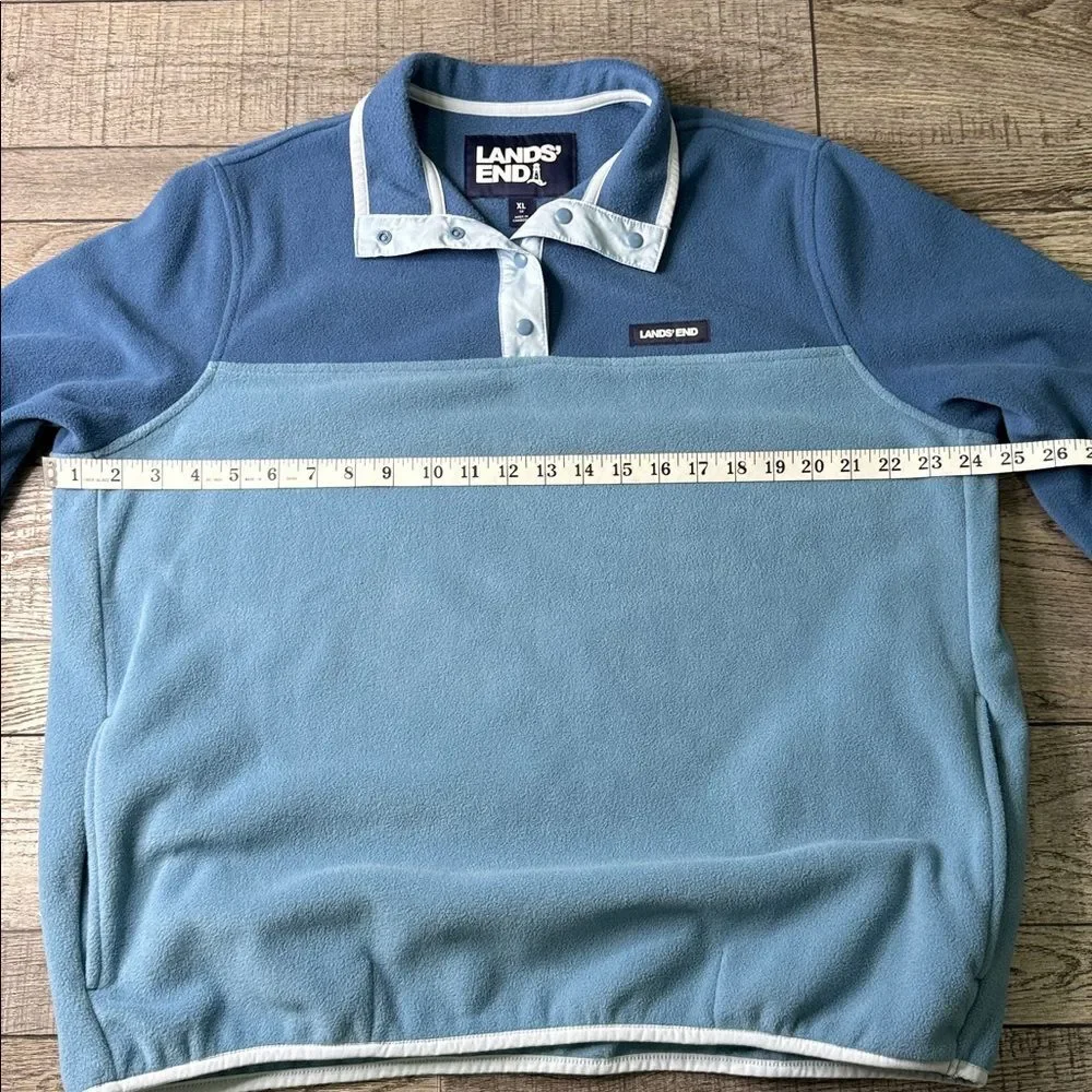 Lands' End Heritage Quarter Snap Two-Tone Blue Fleece Pullover